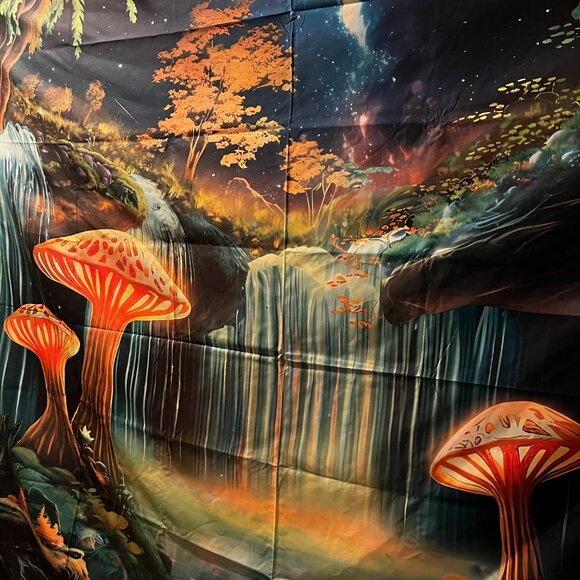Mushroom kingdom waterfall with trees blacklight tapestry wall decor hanging - Picture 4 of 5